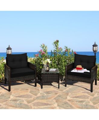 3 Pcs Outdoor Patio Rattan Conversation Set with Seat Cushions