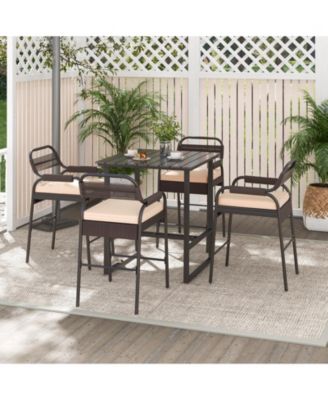5 Piece Rattan Counter Set with 4 Stools and Polywood Bar Table