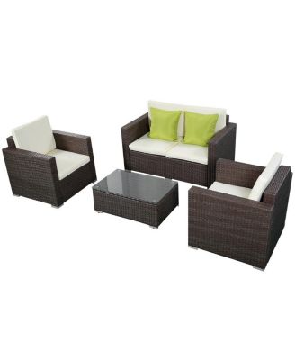 4 Pieces Wicker Rattan Sofa Furniture Set Patio Garden Lawn Cushioned Seat