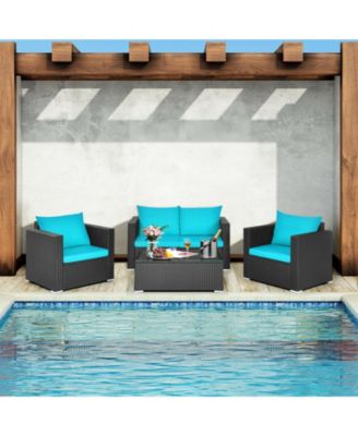 4Pcs Patio Rattan Cushioned Furniture Set