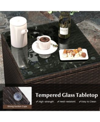 3 Pieces Outdoor Conversation Set with Cushioned Seat and Glass Tabletop