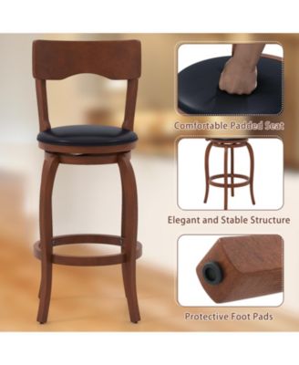 Swivel Bar Stools Set of 2 with Rubber Wood Frame and Upholstered Seat-29 Inch