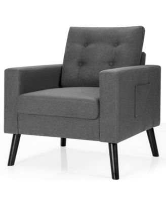 Mid-Century Upholstered Armchair Club Chair with Rubber Wood Legs