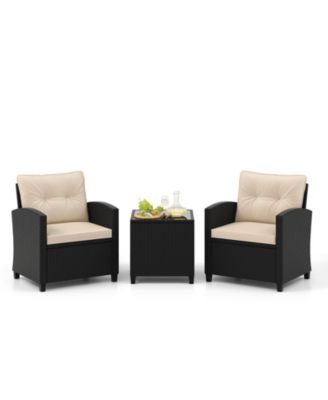 3 Pieces Patio Furniture Set with Tempered Glass Table-Off