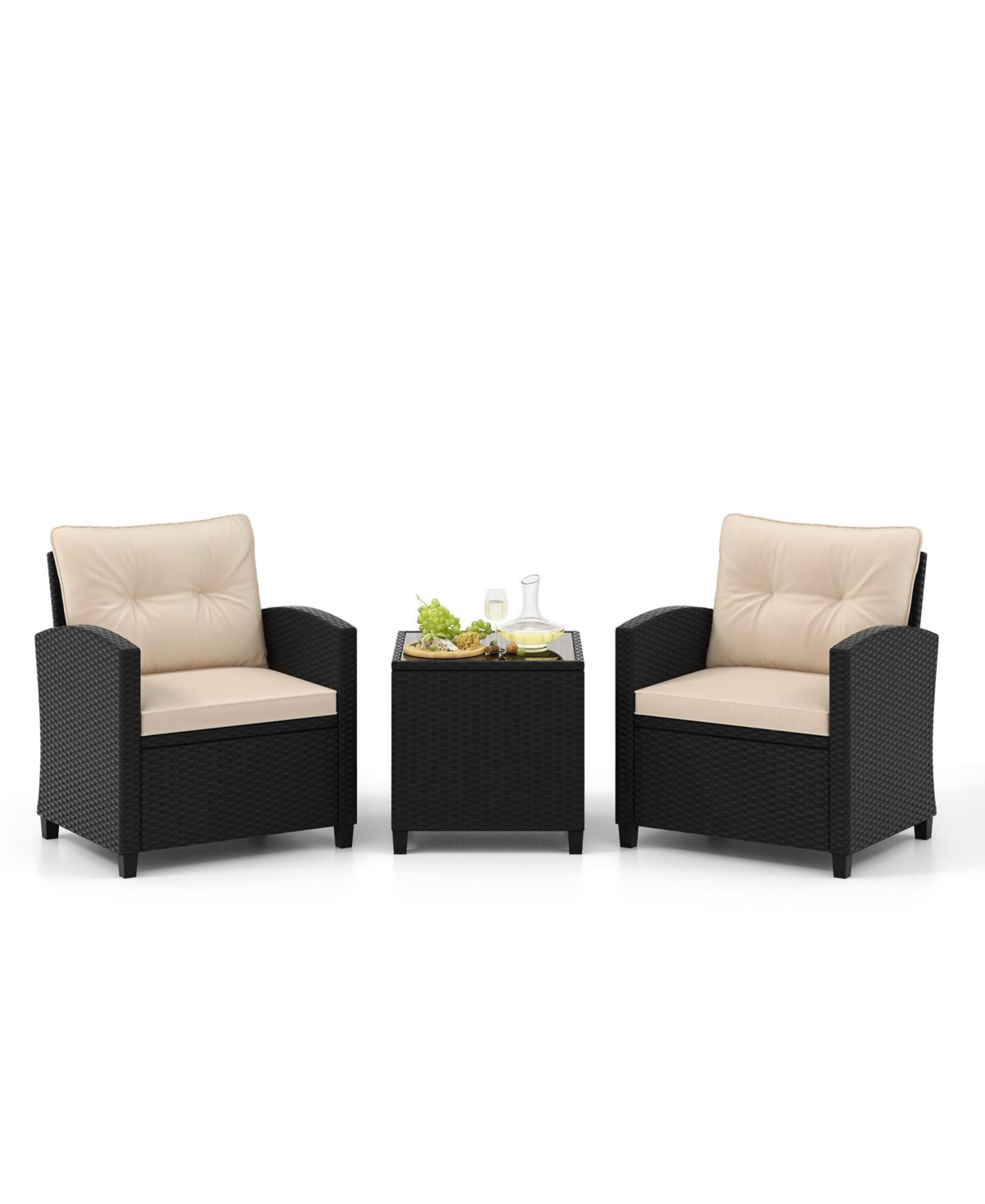 Gouun 3 Pieces Patio Furniture Set with Tempered Glass Table-Off