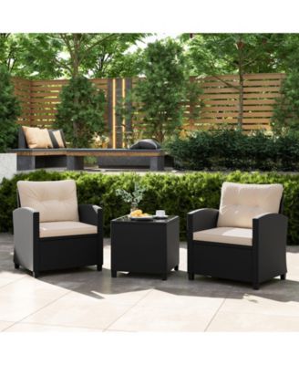 3 Pieces Patio Furniture Set with Tempered Glass Table-Off