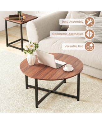 3-Piece Table Set Round Table and 2PCS Square End Tables