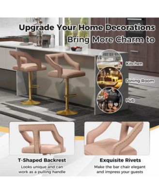 Set of 2 Bar Chairs with Footrest and 2-Layer Electroplated Metal Base