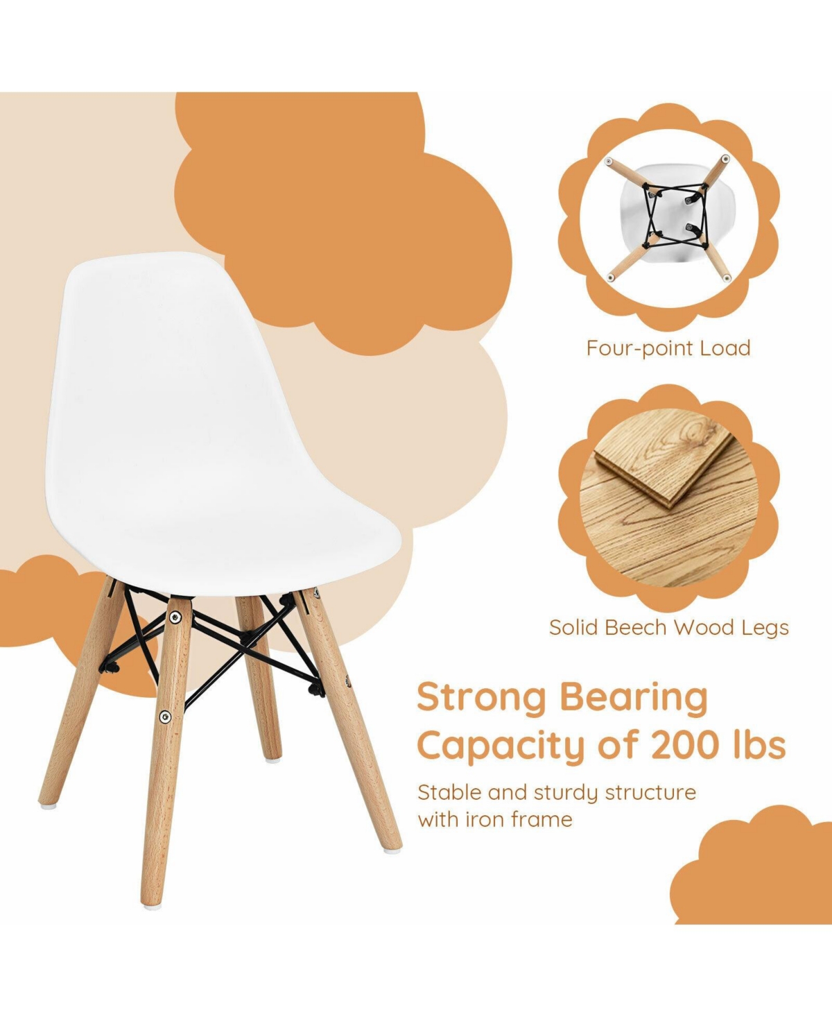 Gouun 4 Pcs Children Chair Set Medieval Style Dining Chairs with Wood Legs