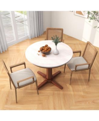 35 Inches Wooden Round Dining Table with Pedestal Base