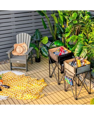 2 Pieces Folding Camping Tables with Large Capacity Storage Sink for Picnic