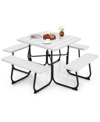 Outdoor Picnic Table with 4 Benches and Umbrella Hole