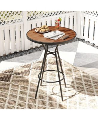 28 Inches Outdoor Bar Table with Wood-Like Tabletop for Backyard Garden