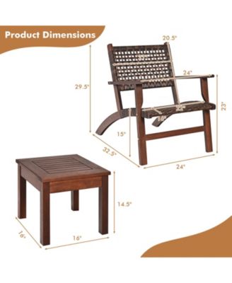 3 Pieces Outdoor Wooden Patio Rattan Furniture Set
