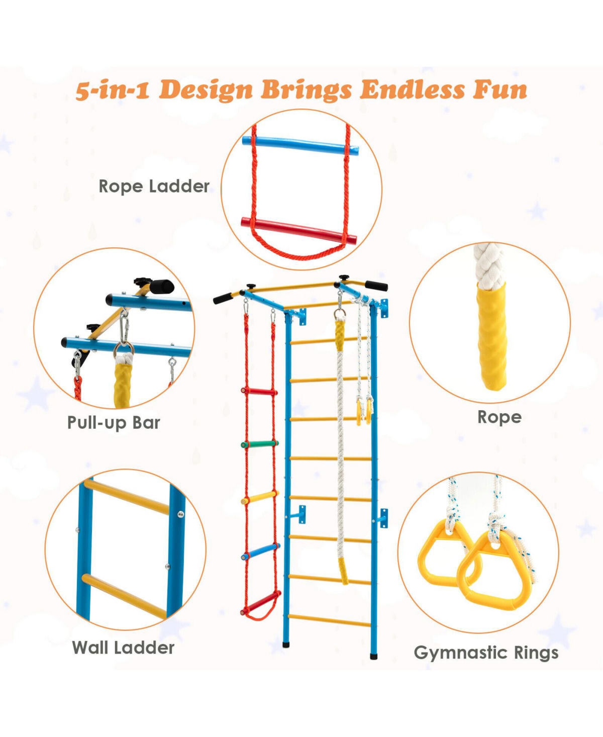 Gouun 5 In 1 Kids Indoor Gym Playground Swedish Wall Ladder