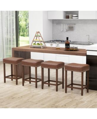 24 Inch Upholstered PU Leather Bar Stools Set of 2