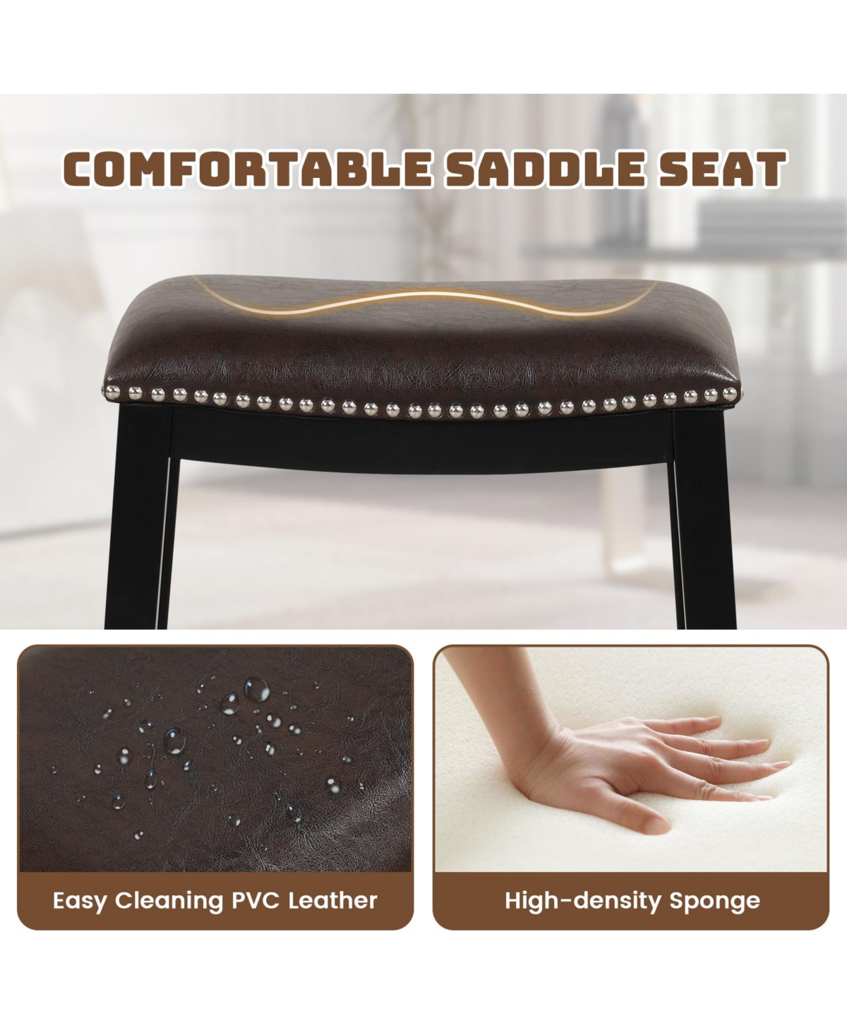 Gouun 26 Inch Counter Height Bar Stool Set of 2 with Upholstered Seat