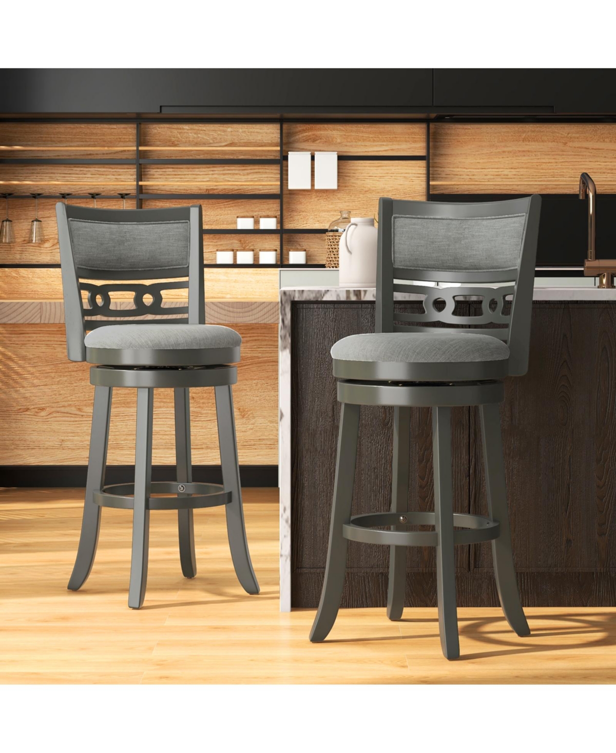 Gouun Bar Height Bar Chair with Wooden Frame Swivel Seat and Footrest for Pub Bar Restaurant-1 Piece