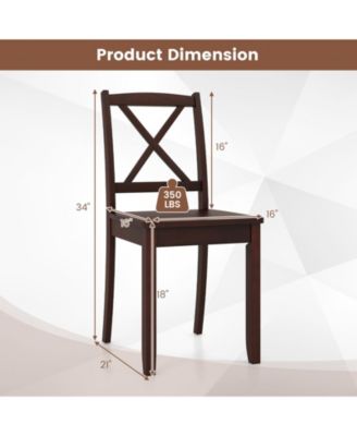 Wood Dining Chair Set of 2 with Rubber Wood Legs and Curved Backrest