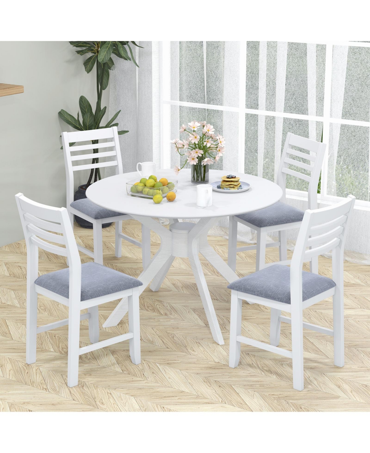 Gouun Wooden Dining Chair Set of 2 with Rubber Wood Frame and Padded Cushion