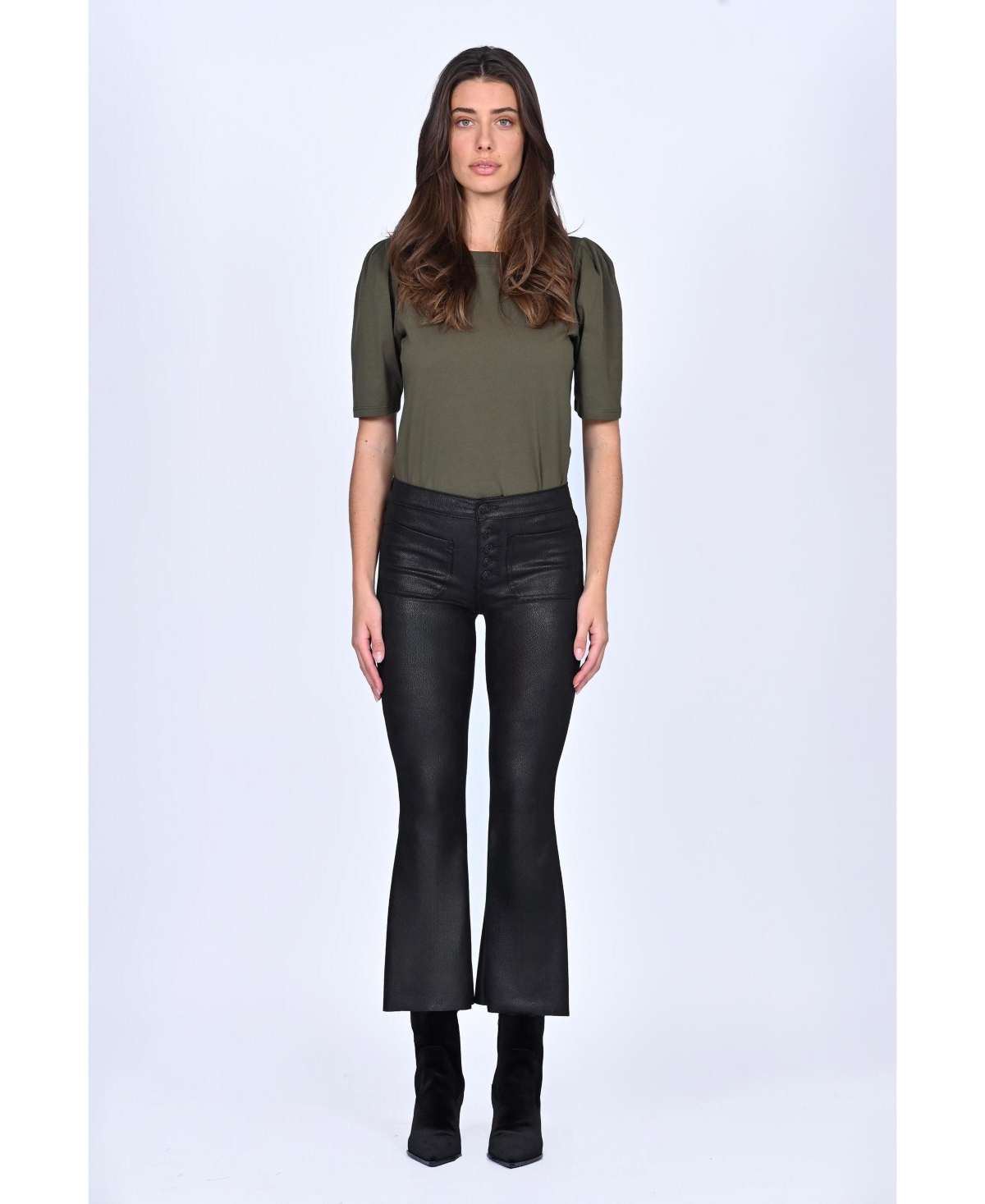 Orchid Denim Women's Angelina Patch Pocket Crop Flare Jean - Black