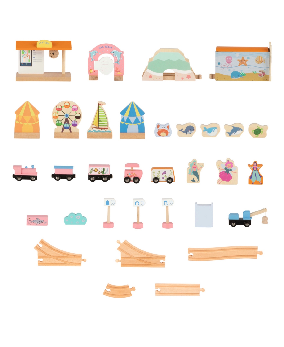 Trademark Global Hey Play 63-piece Wooden Train Set With Table In Yellow