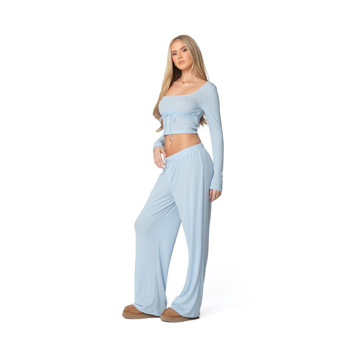 Edikted Women's Ren Pointelle Pants - Light-blue