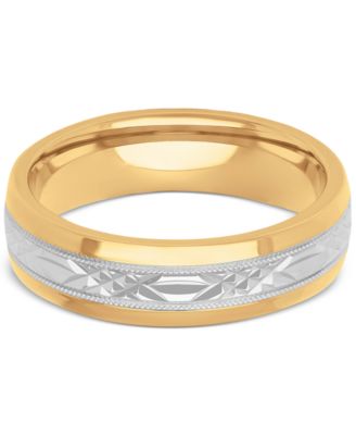 Men's Two-Tone Low Dome Textured Wedding Band in Sterling Silver & 18k Gold-Plate