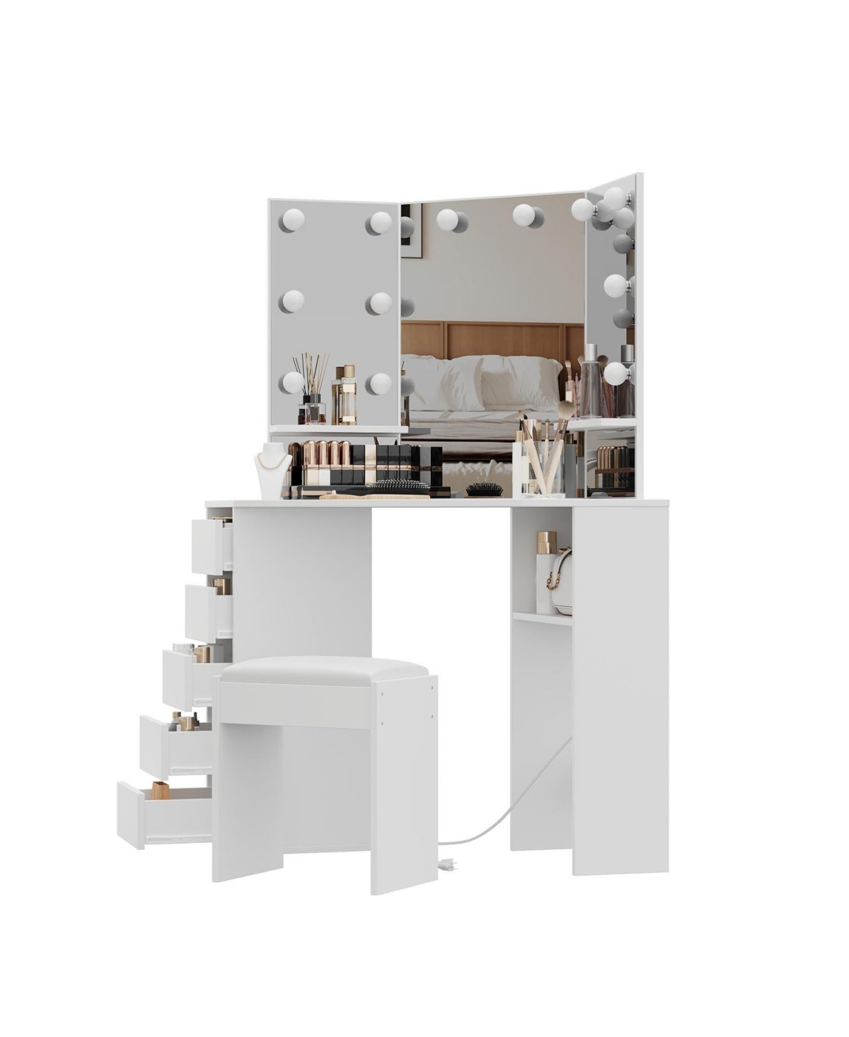 gaomon Vanity Desk with Mirror and Lights, Corner Makeup Vanity Desk