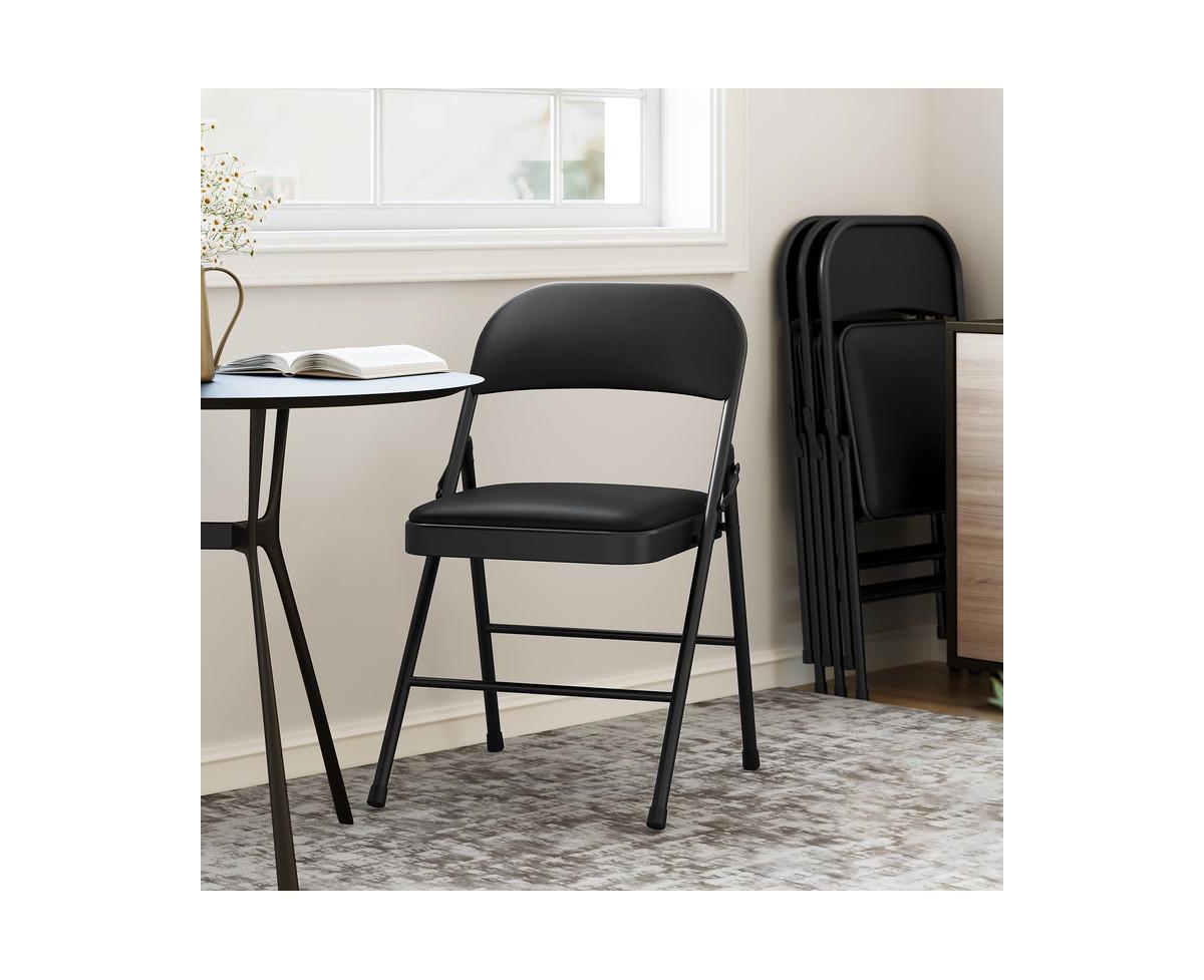 4 Pack Folding Chairs With Padded Cushion and Back, Folding Chairs for Outside, Foldable Chairs With Metal Frame Hold Up to 350 Lbs, Metal Chairs for