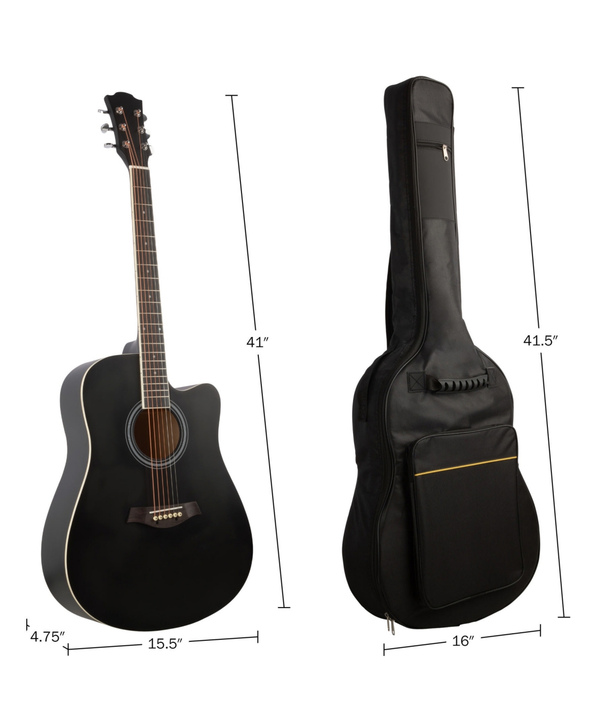 Trademark Global Hey Play 41" Acoustic Guitar Kit With Case In Black
