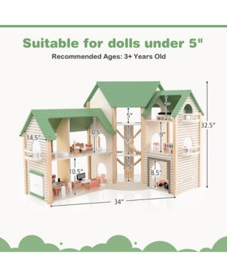 Wooden Corner Dollhouse Playset with 36 Pieces of Furniture and Accessories