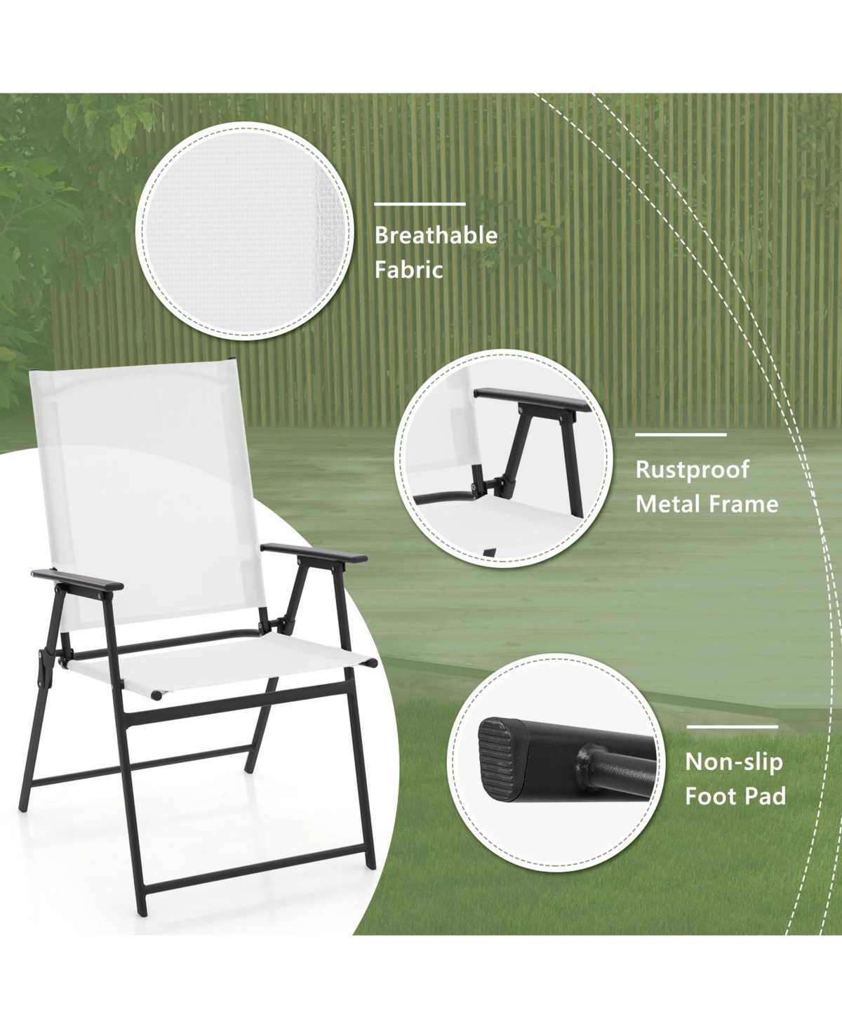 Gymax Set of 4 Patio Portable Metal Folding Chairs Dining Chair Set White - White + gray