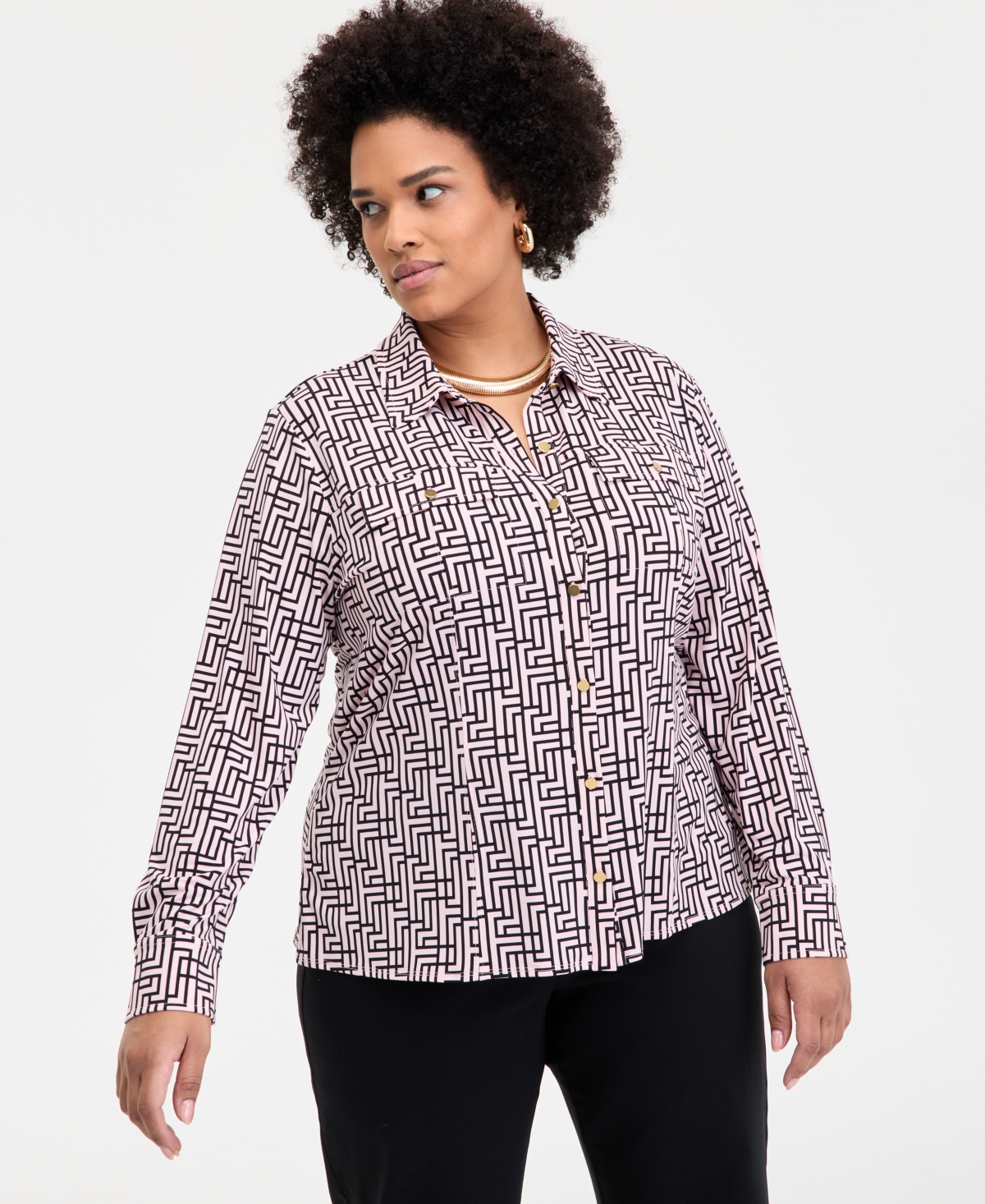 Plus Size Flap-Pocket Knit Shirt, Exclusively at Macy's - Fresh Lips