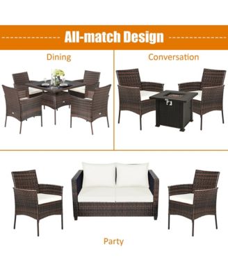 Patio 4PCS Rattan Arm Dining Chair Cushioned Sofa Furniture Brown