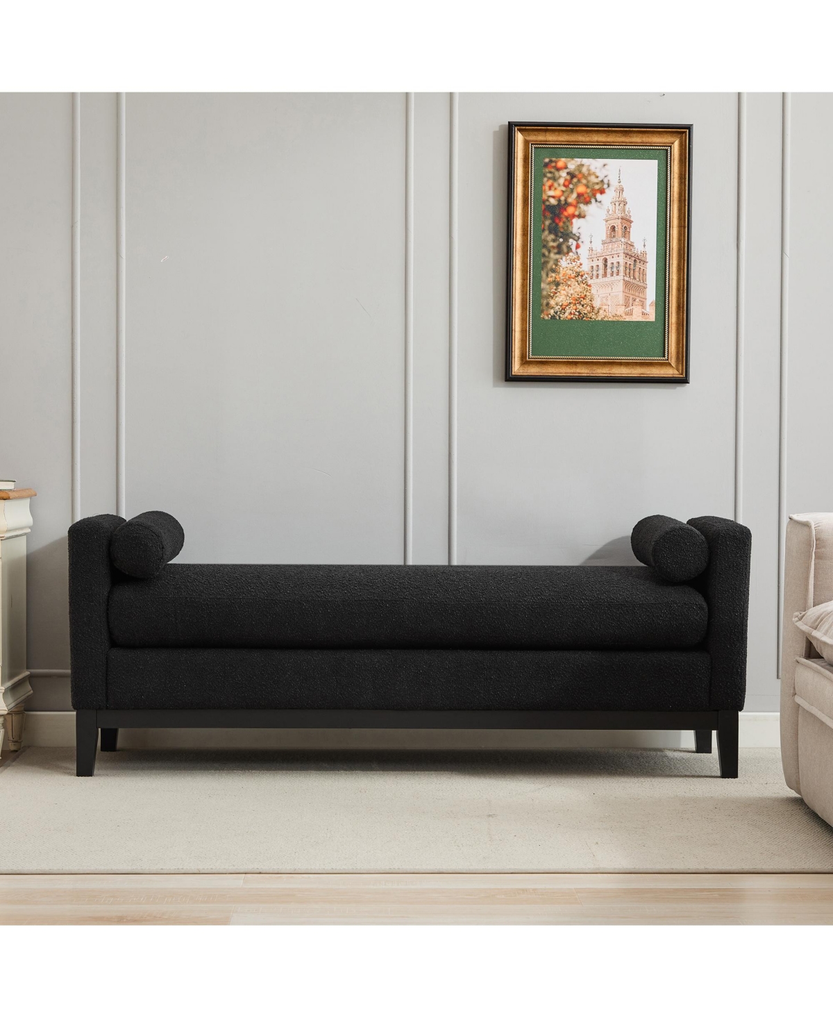 66" Upholstered Bench, Boucle Ottoman for Bedroom, Living Room, or Entryway-The Pop Home