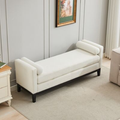 66" Upholstered Bench, Boucle Ottoman for Bedroom, Living Room, or Entryway-The Pop Home
