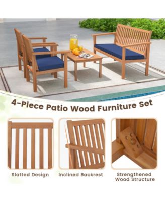 4 Piece Patio Wood Furniture Set Acacia Wood Sofa Set with Loveseat