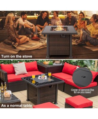 32 Inch Square Propane Fire Pit Table with Lava Rocks Cover