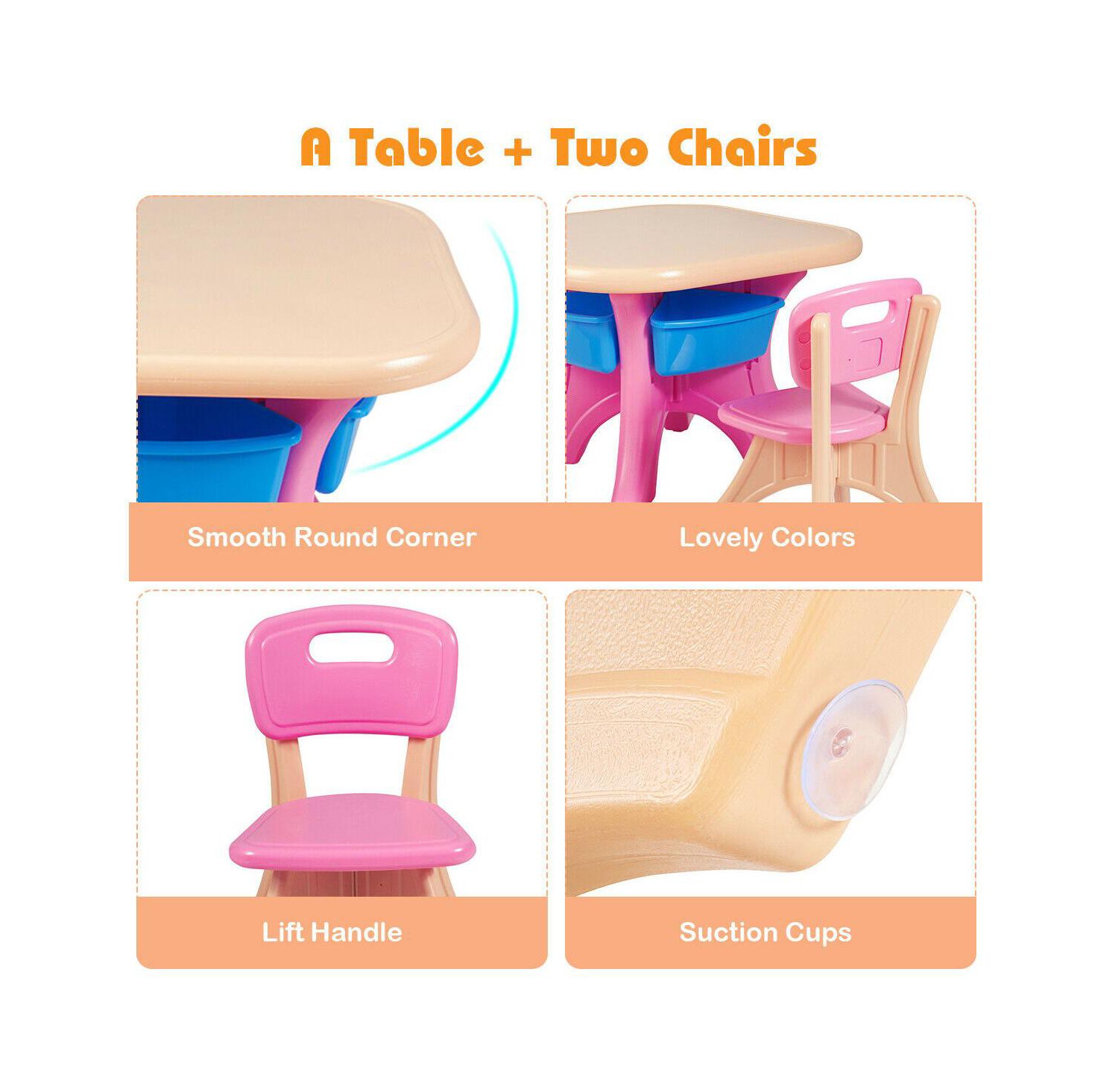 Kids In/Outdoor Plastic Storage Play Table & Chair Set, 3-Piece
