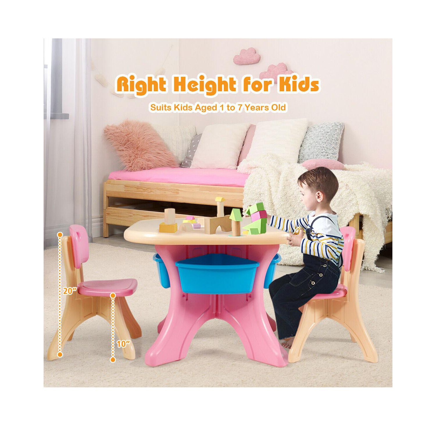 Kids In/Outdoor Plastic Storage Play Table & Chair Set, 3-Piece