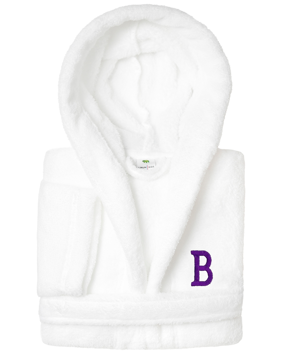 Linum Home Personalized Kids Super Plush Hooded Bathrobe In White,purple B