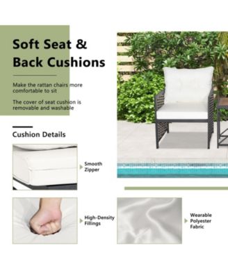 3 Pieces Patio Rattan Furniture Set with Acacia Wood Tabletop