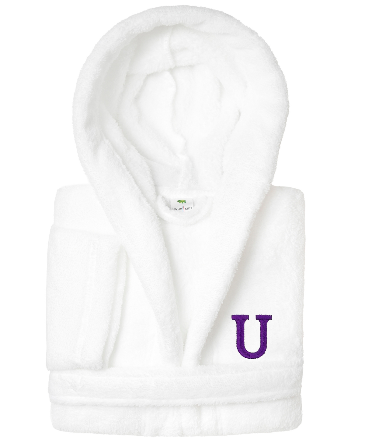 Linum Home Personalized Kids Super Plush Hooded Bathrobe In White,purple U
