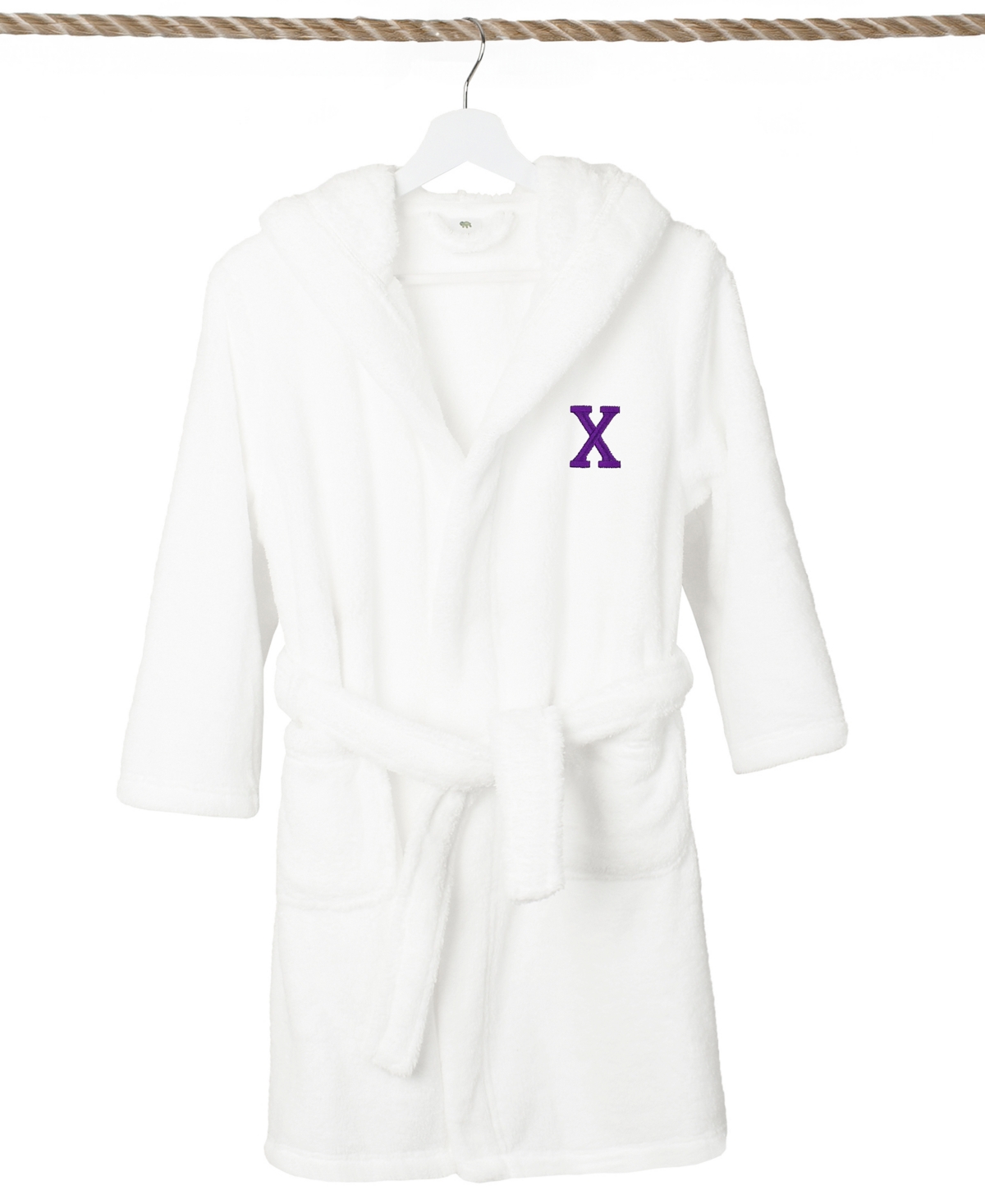 Linum Home Personalized Kids Super Plush Hooded Bathrobe In White,purple X
