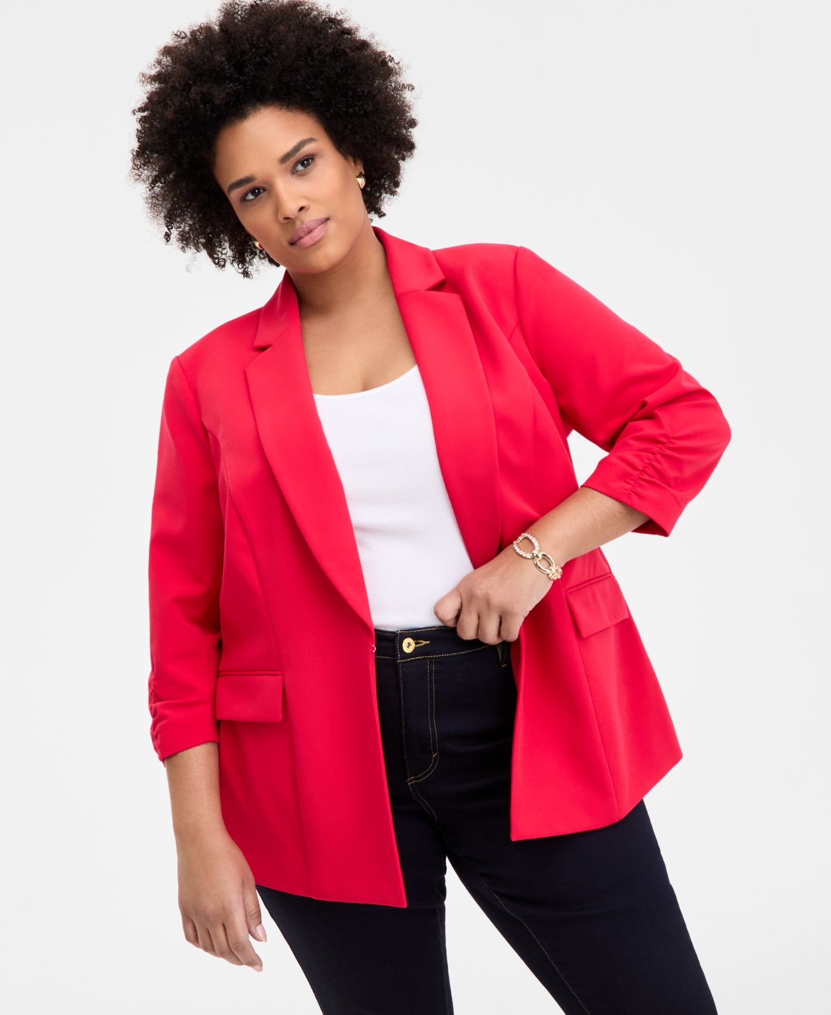 INC INTERNATIONAL CONCEPTS PLUS SIZE 3/4-SLEEVE BLAZER, CREATED FOR MACY'S 