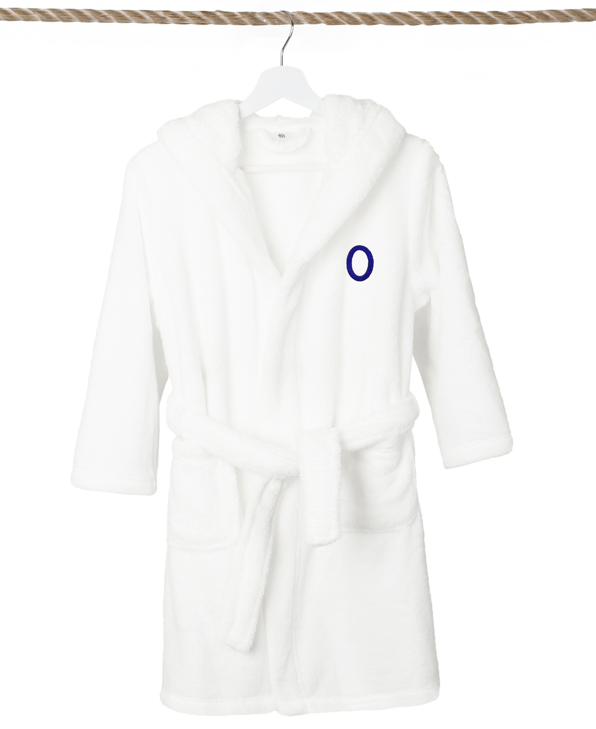 Linum Home Personalized Kids Super Plush Hooded Bathrobe In White,navy O