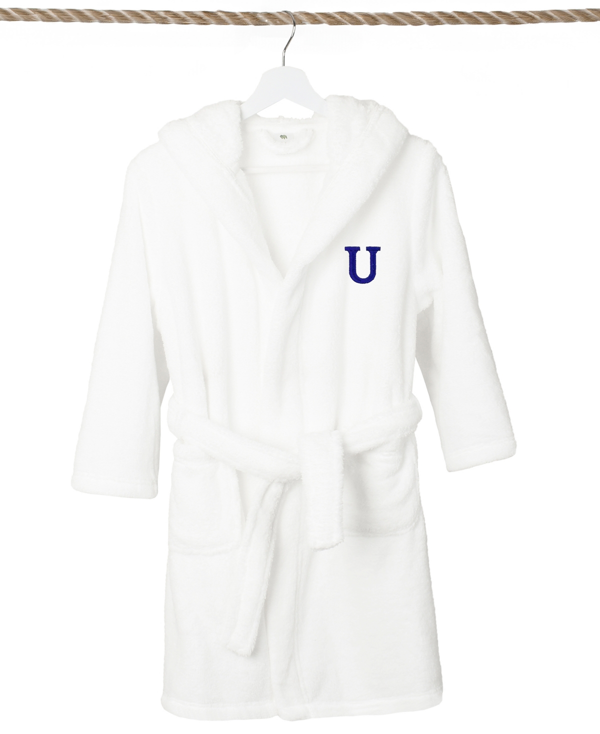 Linum Home Personalized Kids Super Plush Hooded Bathrobe In White,navy U