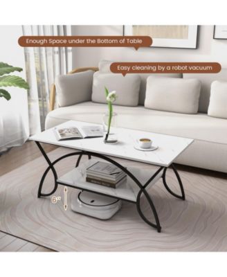 2-Tier Faux Marble Table with Marble Top and Metal Frame