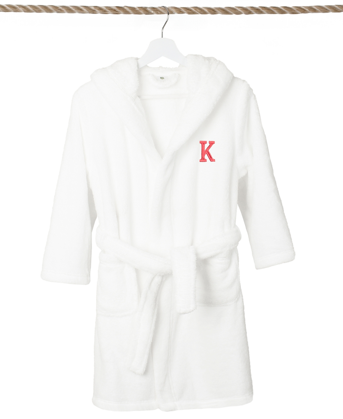 Linum Home Personalized Kids Super Plush Hooded Bathrobe In White,pink K